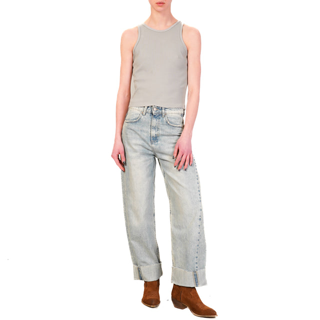 Top corto de algodón elástico acanalado Zeroassoluto con espalda nadadora - Gris