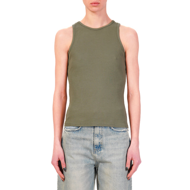 Zeroassoluto-Top vogatore a costine cotone elasticizzato - militare