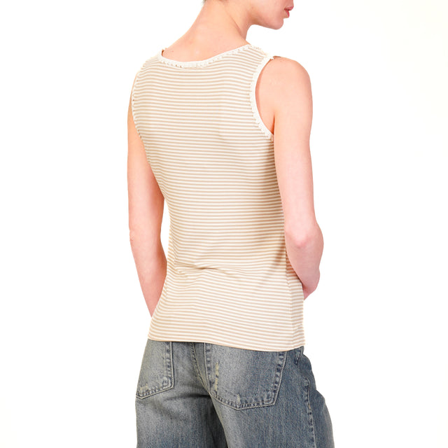 Zeroassoluto - Top de rayas finas con ribetes - blanco/beige