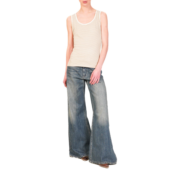 Zeroassoluto - Top de rayas finas con ribetes - blanco/beige