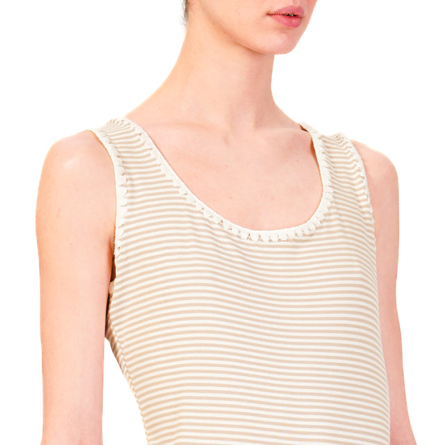 Zeroassoluto - Top de rayas finas con ribetes - blanco/beige