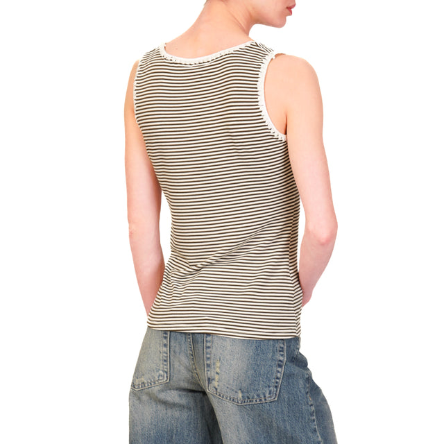 Zeroassoluto - Top de rayas finas con ribetes - blanco/militar