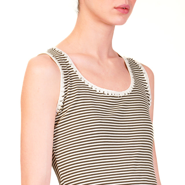 Zeroassoluto - Top de rayas finas con ribetes - blanco/militar