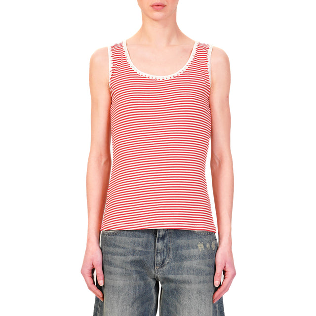 Zeroassoluto-Top de rayas finas con ribetes - blanco/rojo