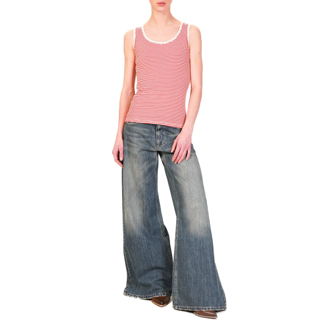 Zeroassoluto-Top de rayas finas con ribetes - blanco/rojo