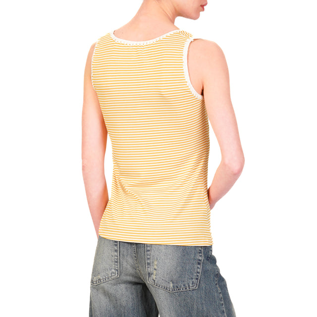 Zeroassoluto-Top de rayas finas con ribetes - blanco/mostaza