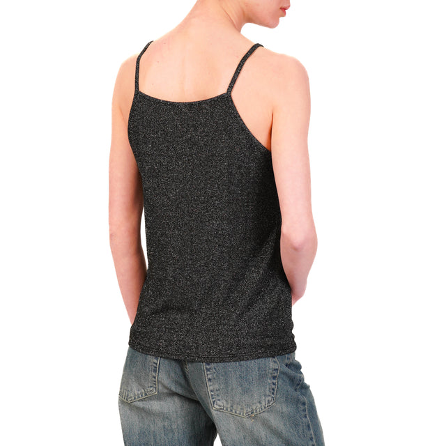 Zeroassoluto-Top lurex argento scollo a v - nero