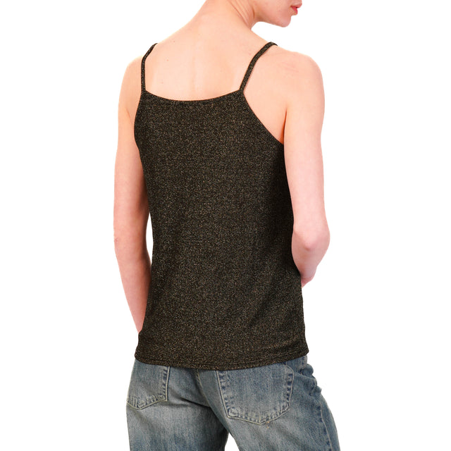 Top de lurex Zeroassoluto-Gold con escote en V - negro