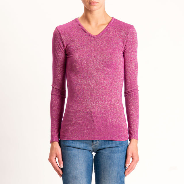 Zeroassoluto-T-shirt scollo v con lurex - ametista