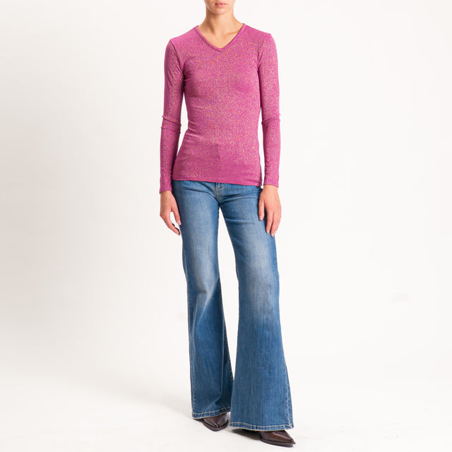 Zeroassoluto-T-shirt scollo v con lurex - ametista
