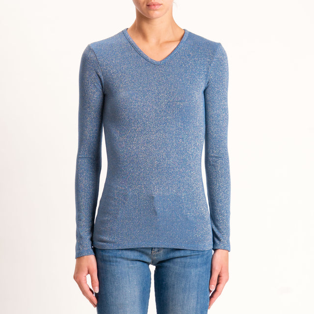 Zeroassoluto-T-shirt scollo v con lurex - avio