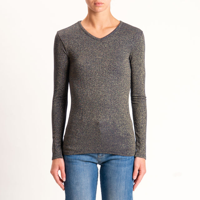 Zeroassoluto-T-shirt scollo v con lurex - blu