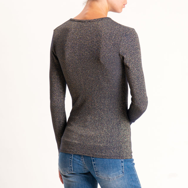 Zeroassoluto-T-shirt scollo v con lurex - blu
