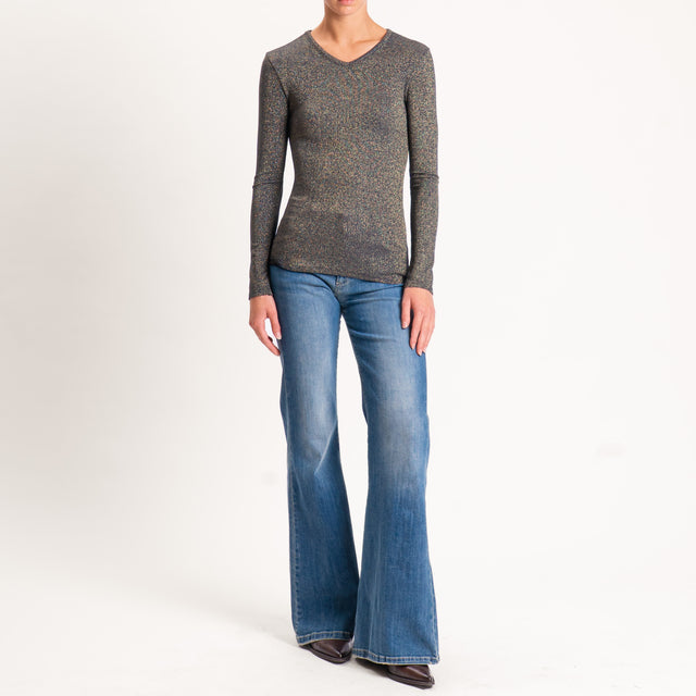 Zeroassoluto-T-shirt scollo v con lurex - blu