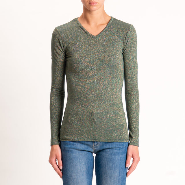 Zeroassoluto-T-shirt scollo v con lurex - verde bottiglia