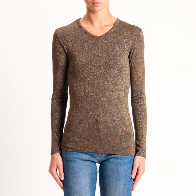 Zeroassoluto-T-shirt scollo v con lurex - moro