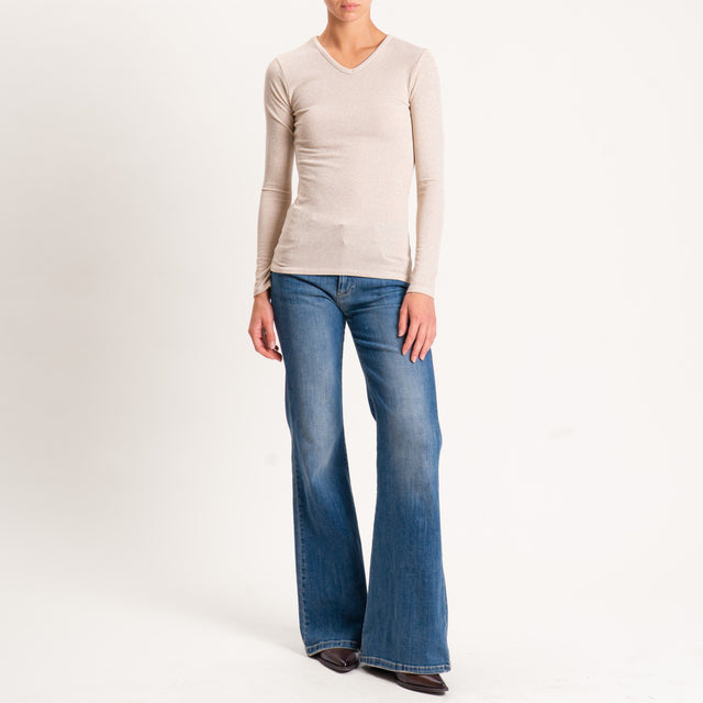 Zeroassoluto-T-shirt scollo v con lurex - oro