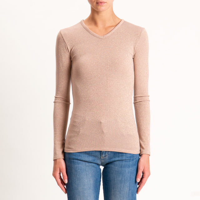 Zeroassoluto-T-shirt scollo v con lurex - rosa