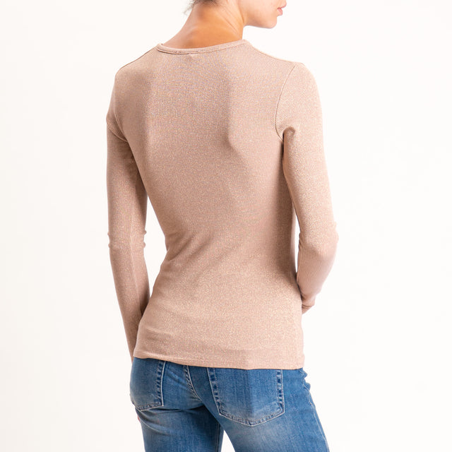 Zeroassoluto-T-shirt scollo v con lurex - rosa