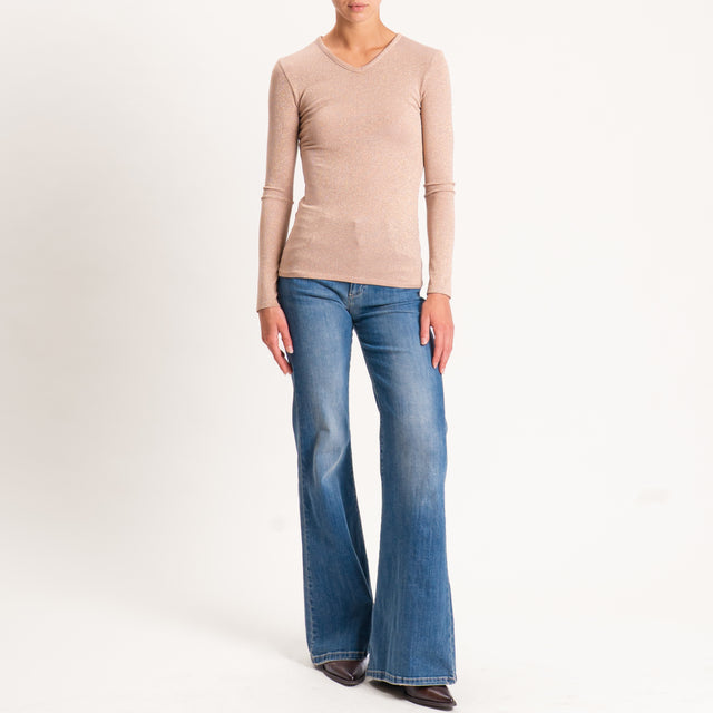 Zeroassoluto-T-shirt scollo v con lurex - rosa