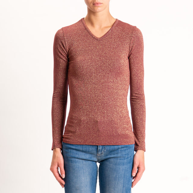 Zeroassoluto-T-shirt scollo v con lurex - vino