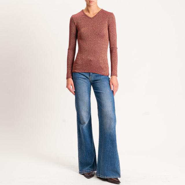 Zeroassoluto-T-shirt scollo v con lurex - vino