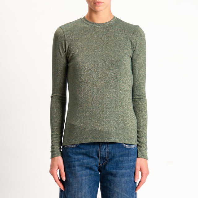 Zeroassoluto-T-shirt girocollo con lurex - verde bottiglia
