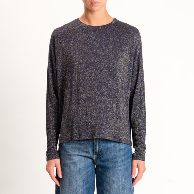 Zeroassoluto-T-shirt girocollo a scatola con lurex - blu