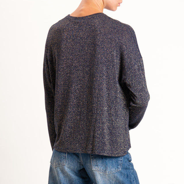 Zeroassoluto-T-shirt girocollo a scatola con lurex - blu