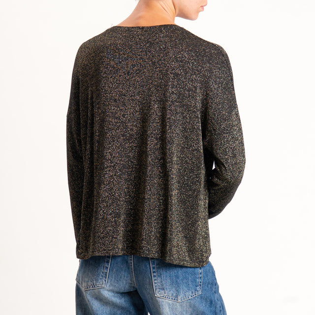 Zeroassoluto-T-shirt girocollo a scatola con lurex - nero