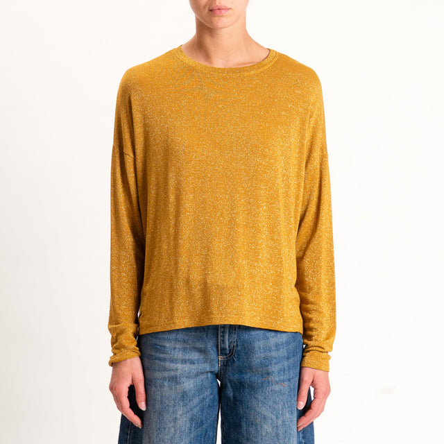 Zeroassoluto-T-shirt girocollo a scatola con lurex - Senape