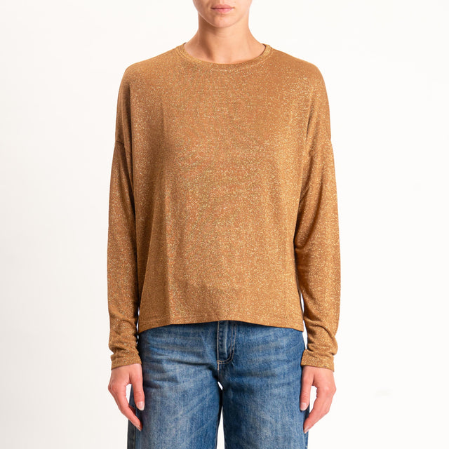Zeroassoluto-T-shirt girocollo a scatola con lurex - tabacco