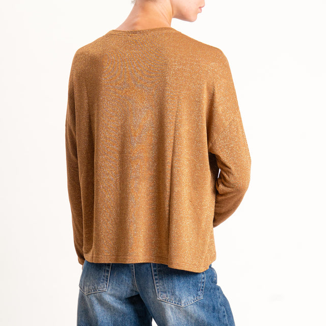 Zeroassoluto-T-shirt girocollo a scatola con lurex - tabacco