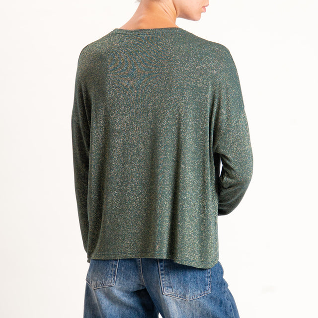 Zeroassoluto-T-shirt girocollo a scatola con lurex - verde bottiglia
