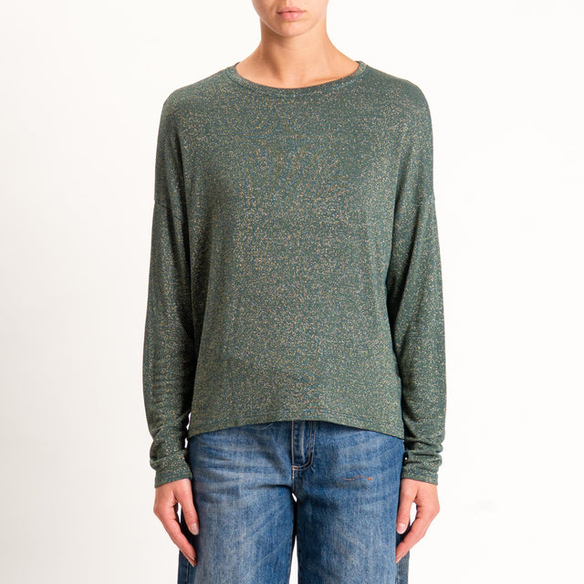 Zeroassoluto-T-shirt girocollo a scatola con lurex - verde bottiglia