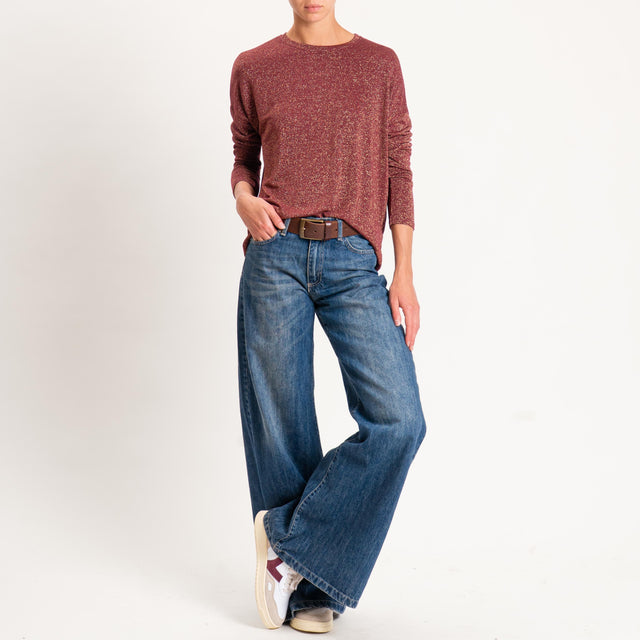 Zeroassoluto-T-shirt girocollo a scatola con lurex - vino