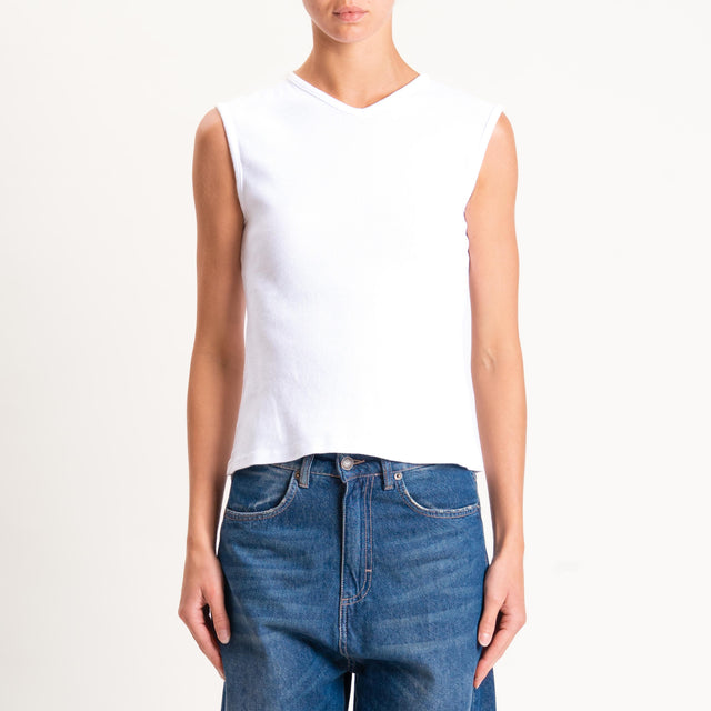 Zeroassoluto-Top a costine scollo v - bianco