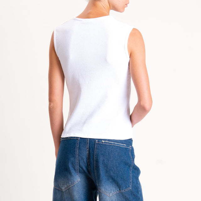 Zeroassoluto-Top a costine scollo v - bianco