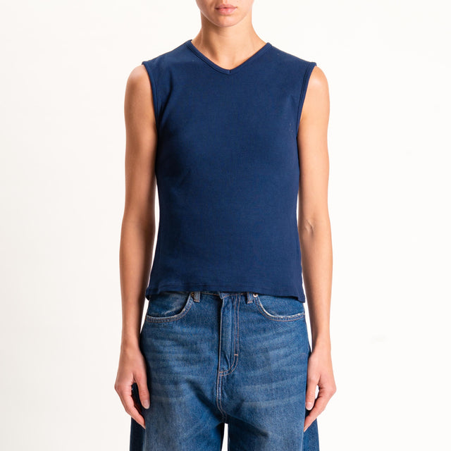 Zeroassoluto-Top a costine scollo v - blu