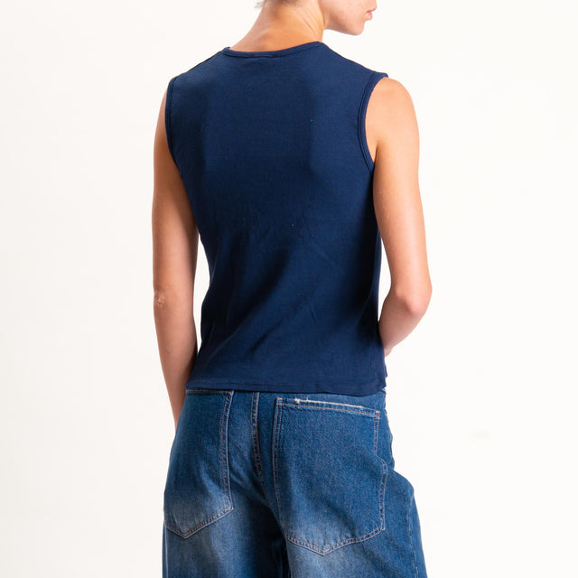 Zeroassoluto-Top a costine scollo v - blu