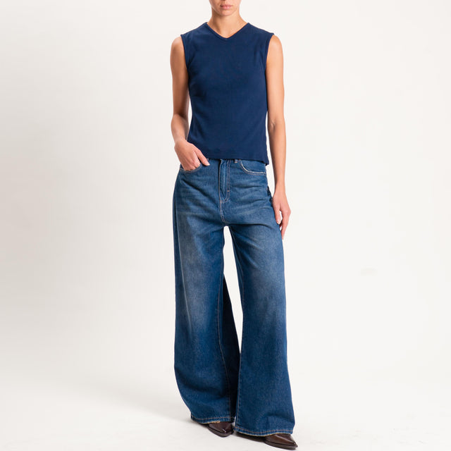 Zeroassoluto-Top a costine scollo v - blu