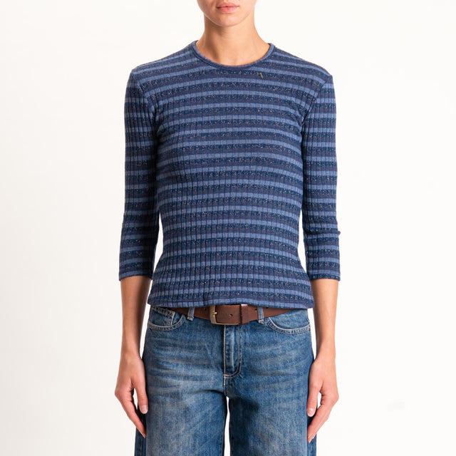 Zeroassoluto-Maglia costine a righe in lurex - blu/jeans