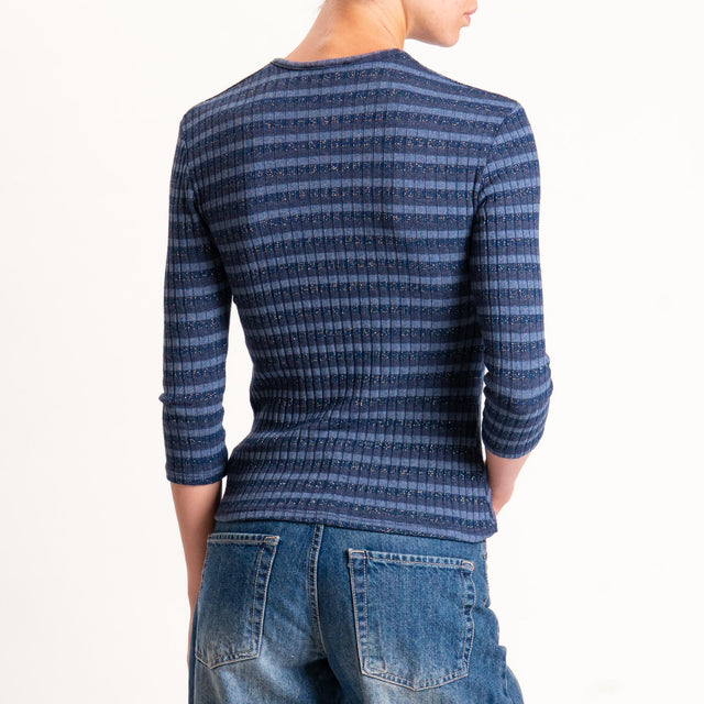 Zeroassoluto-Maglia costine a righe in lurex - blu/jeans