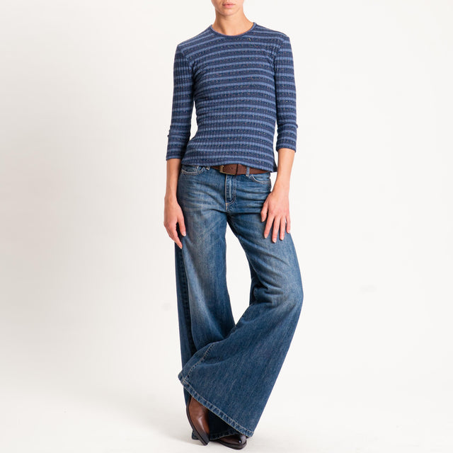 Zeroassoluto-Maglia costine a righe in lurex - blu/jeans
