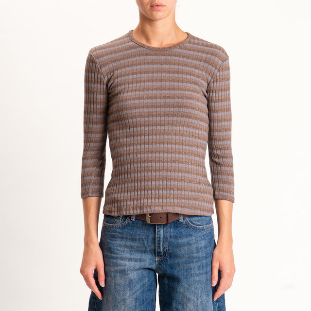 Zeroassoluto-Maglia costine a righe in lurex - grigio/biscotto