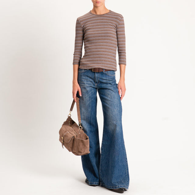 Zeroassoluto-Maglia costine a righe in lurex - grigio/biscotto