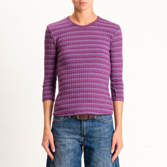 Zeroassoluto-Maglia costine a righe in lurex - mauve/ciclamino