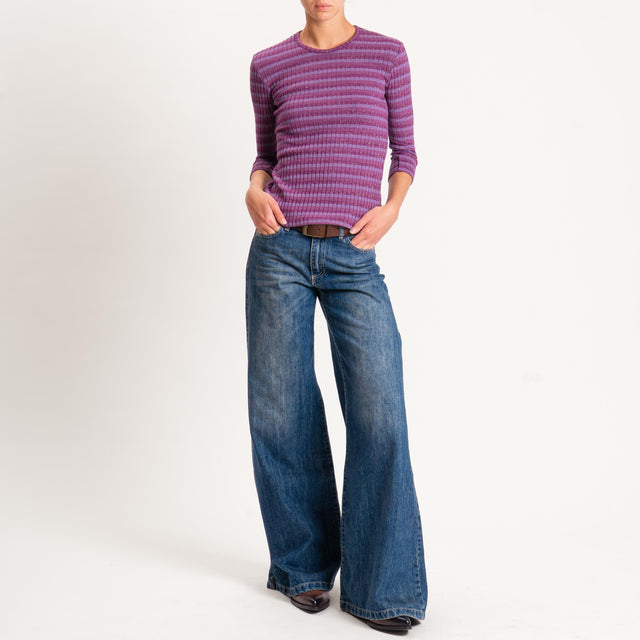 Zeroassoluto-Maglia costine a righe in lurex - mauve/ciclamino