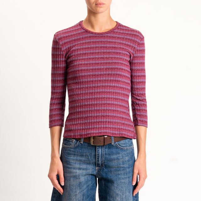 Zeroassoluto-Maglia costine a righe in lurex - mauve/vino