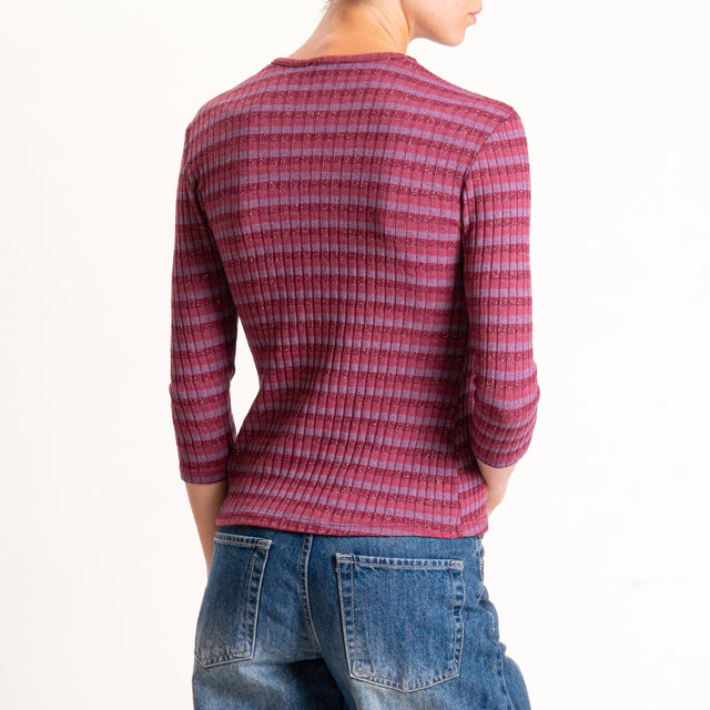 Zeroassoluto-Maglia costine a righe in lurex - mauve/vino